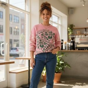 ASOS Design Pink & Green "Grow With The Flow" Graphic Knit Sweater